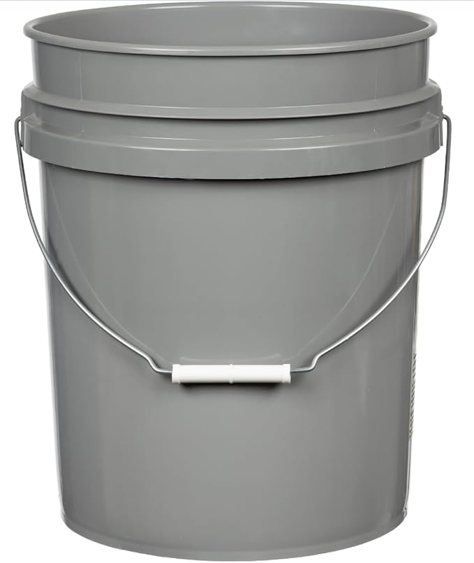 House Naturals 5 Gallon Grey Food Grade Bucket with Black Screw on Lid, BPA Free Container (Pack of 3) Made in USA