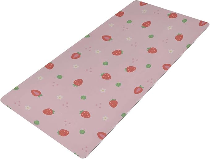 Mouse Pad Desk Mat Leather Desk Pad Large Gaming Desk Cover Protector Mat for Keyboard Computer Laptop Office Waterproof 35.4 x 16.5 Inch Cute Strawberry