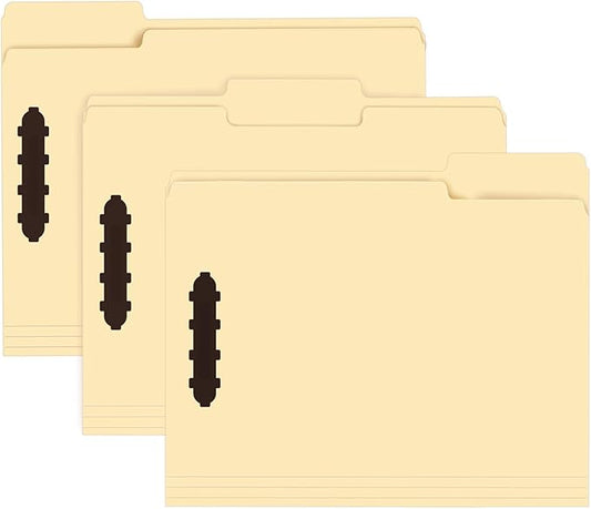 60 Pack Manila File Folders with Reinforced 1/3-Cut Tab and 2 Fasteners for Organizing Medical Files and Office Documents