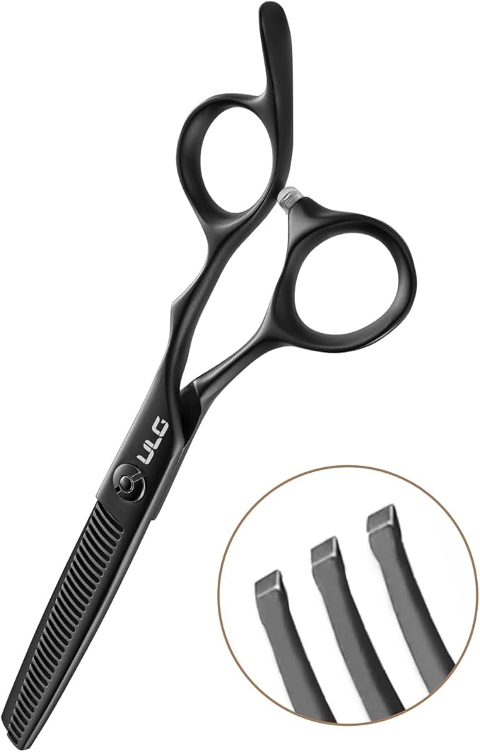 ULG Seamless Thinning Scissors – Professional Stainless Steel, Teflon Coated, Ergonomic Offset Handles, Precision Serrated Blades for Natural Hair Thinning and Layering, Ideal for Stylists and Barbers