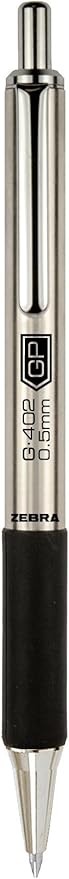Zebra Pen G-402 Gel Pens 2-Pack, Black Ink, 0.5mm Fine Point, Stainless Steel Barrel, Comfortable Rubberized Grip, Secure Metal Clip, Shirt Pocket-Friendly (49212)