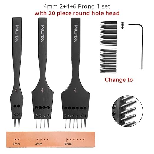 WUTA Removable Leather Hole Punch Lacing Stitching Professional Working Hand Tool Kit Round Hole Puncher Craft Chisel Cutting Punches Kits 2nd Gen 4mm-(2+4+6)