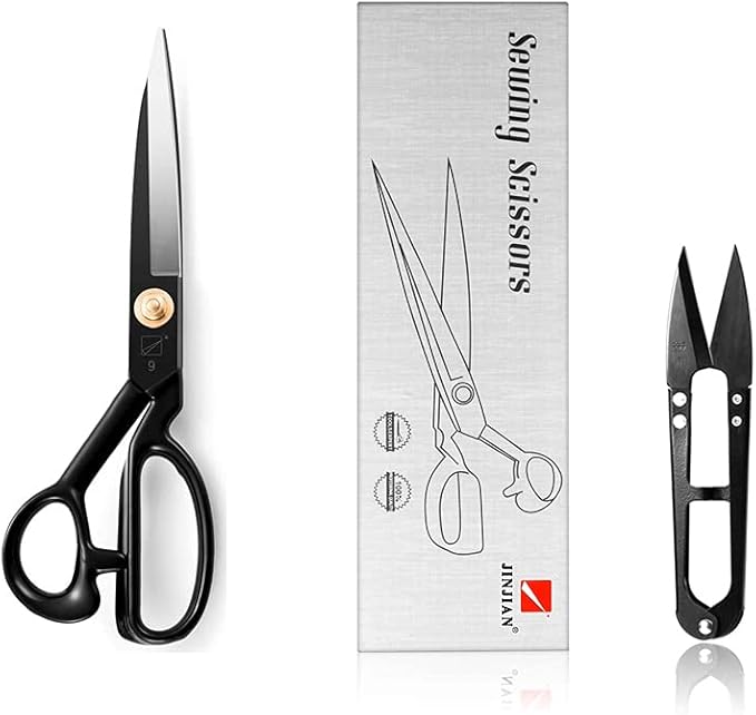 Sewing Scissors, 9 Inch Fabric Dressmaking Scissors Heavy Duty Shears Sharp Cutting for Crafting, Leather, Dressmaking, Tailoring, Altering(9 Inch Black, Right-Handed)