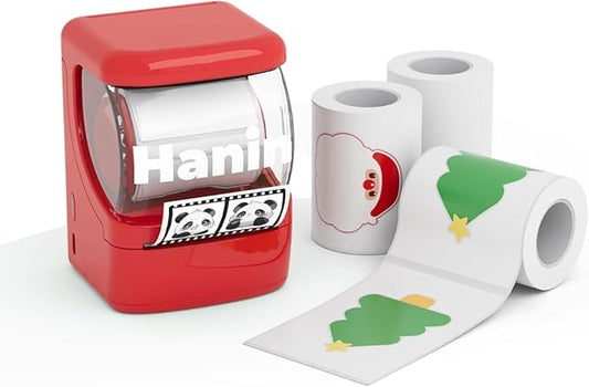 NEW1 Label Printer +4 Rolls Labels, 2 Inch Portable Inkless Bluetooth Label Maker for Small Business, Home, School, Automatic Label Recognition, Sticker Printer for Address Logo Barcode Clothing（Red）