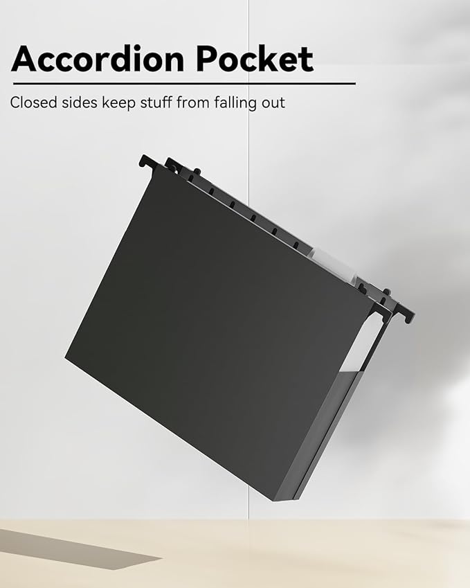 Ansook Plastic Hanging File Folders Letter Size,Upgrade 2" Extra Capacity Expanding Hanging Folders with Tabs,12 Pack Reinforce File Cabinet Folders,Heavy Duty Black Hanging Organizer for Bulky Files