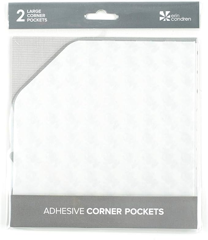 Adhesive Clear Corner Storage Pockets. Set of 2, Large 6" x 6". Adds Extra Storage Space to Folders, Notebooks, and Journals. Cuttable Sticky Peel and Stick.