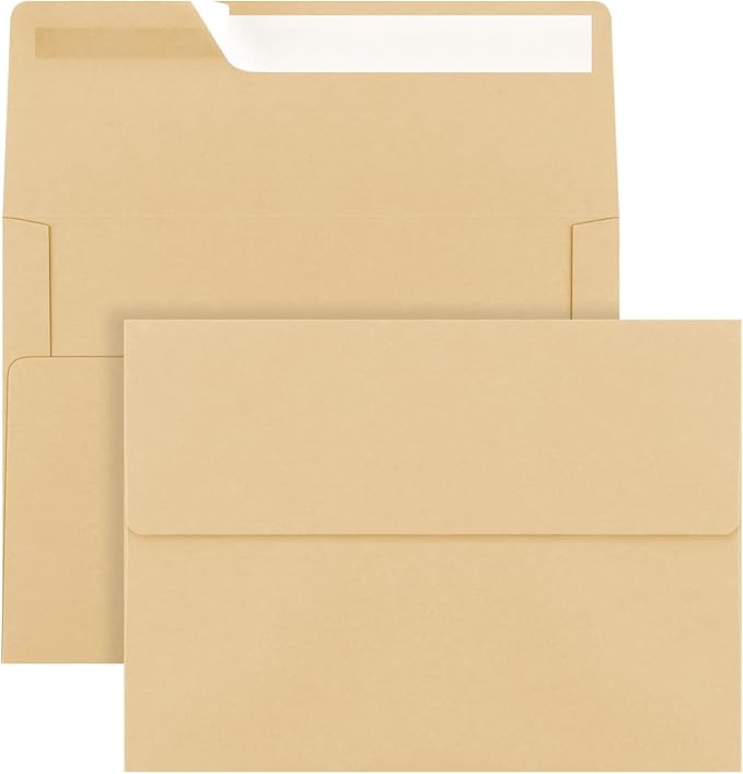 50 Pack 5x7 Envelopes, A7 Kraft Envelopes Self Seal, Printable Envelopes for Invitation, Baby Shower, Birthday Party, Wedding, Postcards, Mailing, Greeting Cards