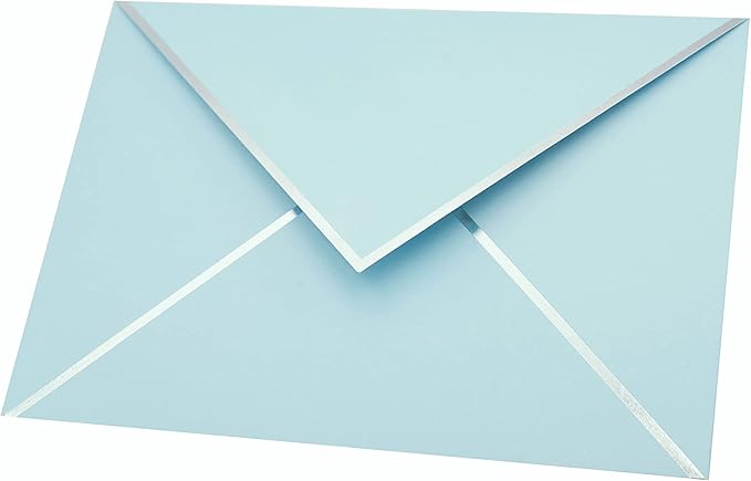 A7 Envelopes - V Flap Foil Border Luxury Mailing Envelopes for 5" x 7" Cards - for Wedding, Invitations, Baby Shower, Photos, Graduation, Birthday, Bridal Shower - 5.25" x 7.25" (Baby Blue, 50 Pack)
