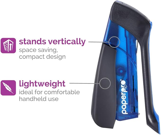 PaperPro Compact Classic Desktop Stapler, 15 Sheet Capacity, No Effort, One Finger, 80% Easier Stapling, Blue