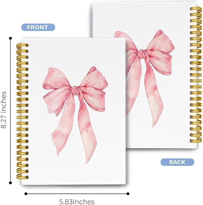 LiTiu Pink Cute Coquette Preppy Spiral Journaling Notebook, Aesthetic Notebook for School Teen Girls Women, Trendy Funky Hardcover Spiral Campus Notebooks 80 Sheets 5.8x8.3