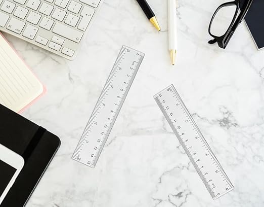 2 Pack 6 inch Clear Plastic Ruler, 15 cm Straight Rulers, Transparent Measuring Tools, Drafting Tools, Flexible Ruler with Inches and Centimeters for School and Office Supply