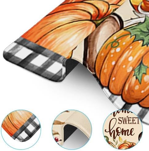 Britimes Fall Gnome Pumpkin Polka Dot Large Mouse Pad Non-Slip Desk Pad Keyboard and Mouse Desk Mat Autumn Leaves Black White Grid Gaming Mousepad for Game,Office & Home,31.5 x 15.7 in