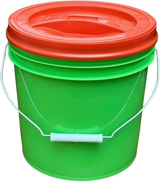 House Naturals 2 Gallon Food Grade - BPA Free Made in USA Buckets Lime Color pails with Screw On Gasket Lids (3, Lime - Red lids)