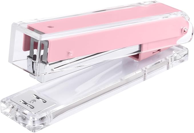 Honagu Clear Acrylic Stapler - Elegant Modern Desk Accessory for Home, Office, or School (Pink)