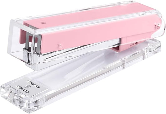 Honagu Clear Acrylic Stapler - Elegant Modern Desk Accessory for Home, Office, or School (Pink)