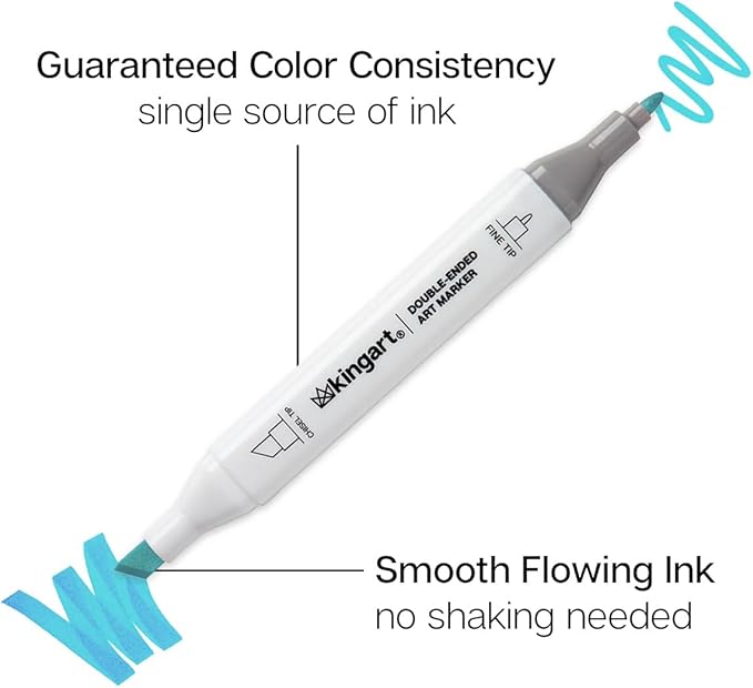 KINGART 424-60 PRO Double-Ended Alcohol Ink Art Markers, 60 COLORS, Fine Point & Chisel Tips, Permanent with Superior Blendability, Includes Plastic Case, 60 Pc.