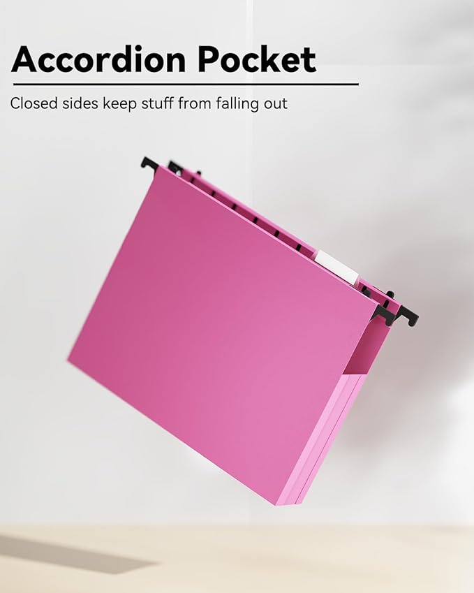 Ansook Plastic Hanging File Folders Letter Size,Upgrade 2" Extra Capacity Expanding Hanging Folders with Tabs,12 Pack Reinforce File Cabinet Folders,Heavy Duty Color Hanging Organizer for Bulky Files