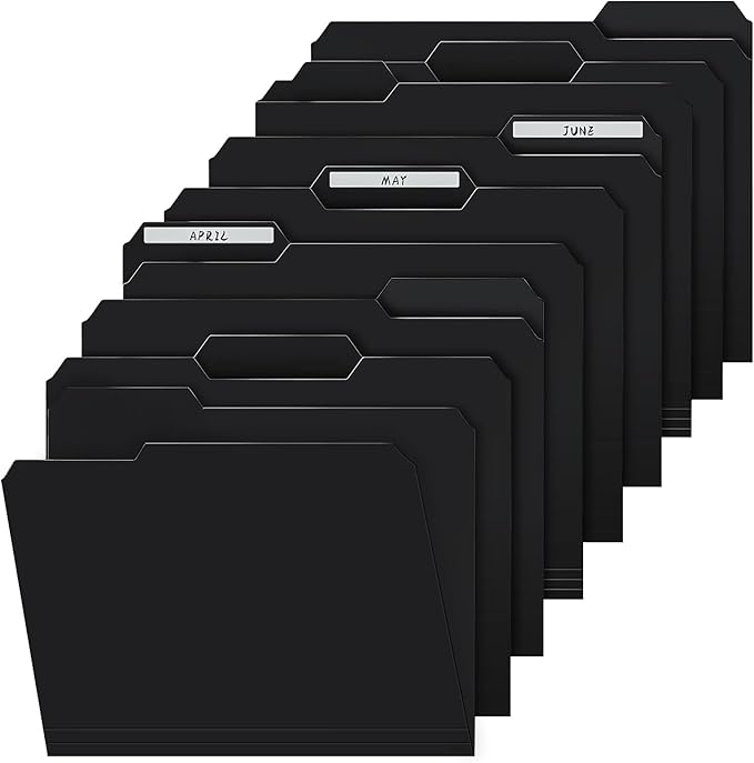 9 Pack Black Plastic File Folder,Fun Storage 3 Tab Heavy Duty Manila Folders with 1/3-Cut Tabs,Letter Size Poly Filing Folder,Durable Document Organizer for Office Home School, 8.5 x 11 Inches