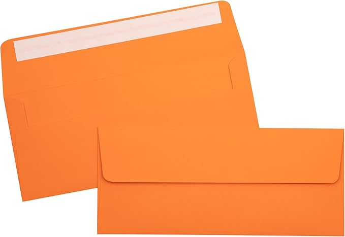 LUXPaper #10 Business Envelopes | Peel & Press | 4 1/8" x 9 1/2" | Mandarin Orange | 80lb. Text | 1,000 Qty