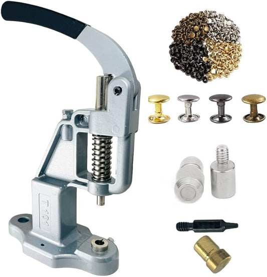 Hobby Trendy Hand Press with 1000 Sets of Iron 9mm Double Capped Rivets with Dies and Hole Punch(Lilac Press,Combo(Colorsx250) Rivets)