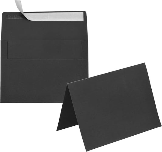PATIKIL 50Pack Black 4x6 Blank Cards and Envelopes, Self Seal A6 Envelopes with Folded Cardstock Small for Greeting Cards Wedding Greeting Birthday Invitations Letter Mailing
