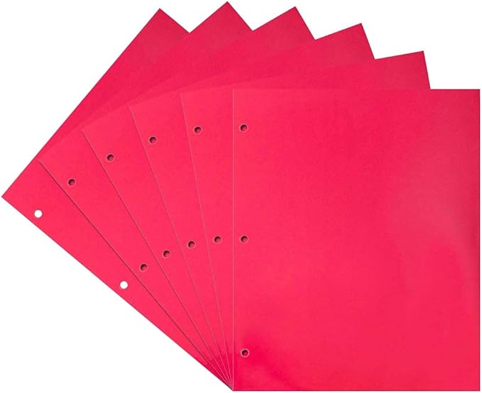 JAM PAPER Laminated Two Pocket Glossy 3 Hole Punch School Folders - Letter Size - High Gloss Fuchsia Hot Pink - 6/Pack