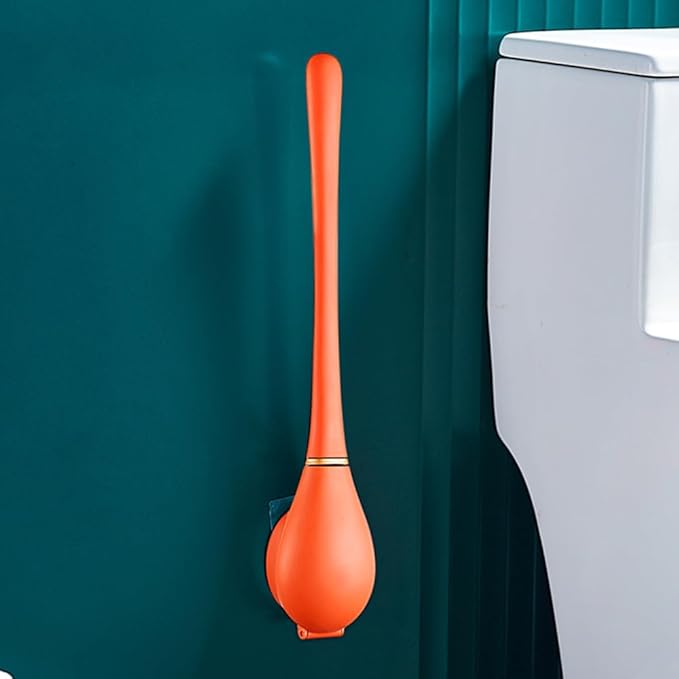 Silicone Toilet Brush & Holder Set, Deep Cleaning Wall Mounted Toilet Cleaner with Base & Adhesive Sticker for Home Bathroom