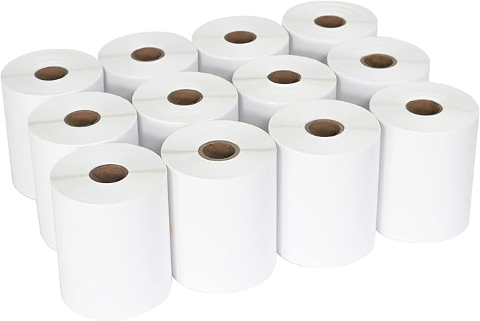 ESSENTIAL 4"x 2" (101mm × 50mm) Direct Thermal Barcode Labels, Shipping Labels, Compatible with Zebra & Rollo Label Printer, 750 Labels of Roll (12 Rolls, 9000 Labels)