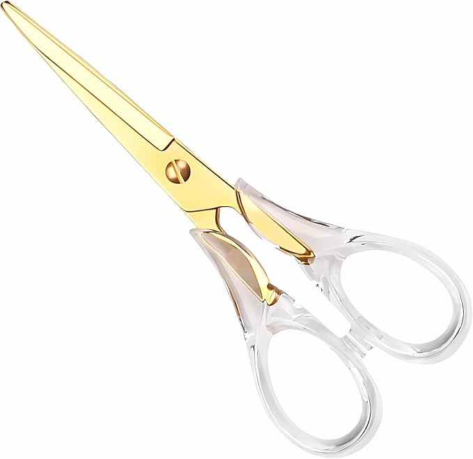 Gold Scissors, Stainless Steel Blade with Acrylic Handle, All Purpose Scissor for Office, School, Home, Fabric Shears, Tijeras (6.3" Gold)