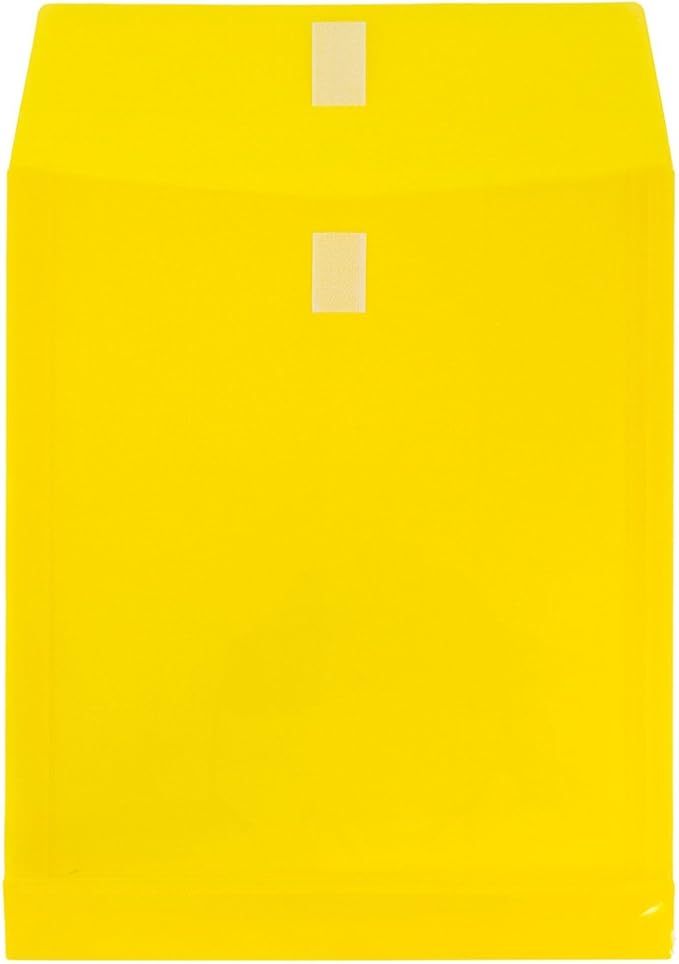 JAM Paper Plastic Expansion Envelopes with Hook & Loop Closure - Letter Open End - 9 3/4" x 11 3/4" - Yellow - 12/Pack