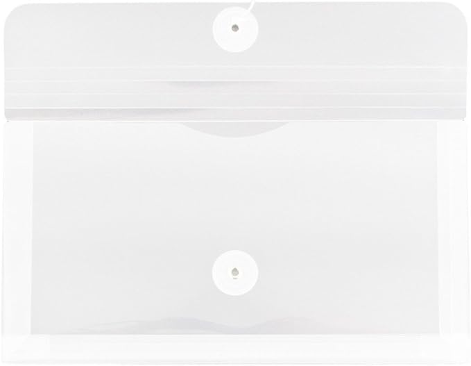 JAM PAPER Plastic Envelopes with Button & String Tie Closure - #10 Business Booklet - 5 1/4 x 10 - Clear - 12/Pack