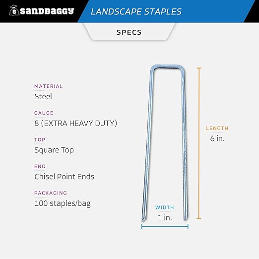 Sandbaggy 6 inch Landscape Sod Staples (8 Gauge Steel) | Great for Hard & Rocky Soil | 40% Thicker Than Standard 11 Gauge | Trusted by Farmers & Contractors Across USA (8000 Staples)