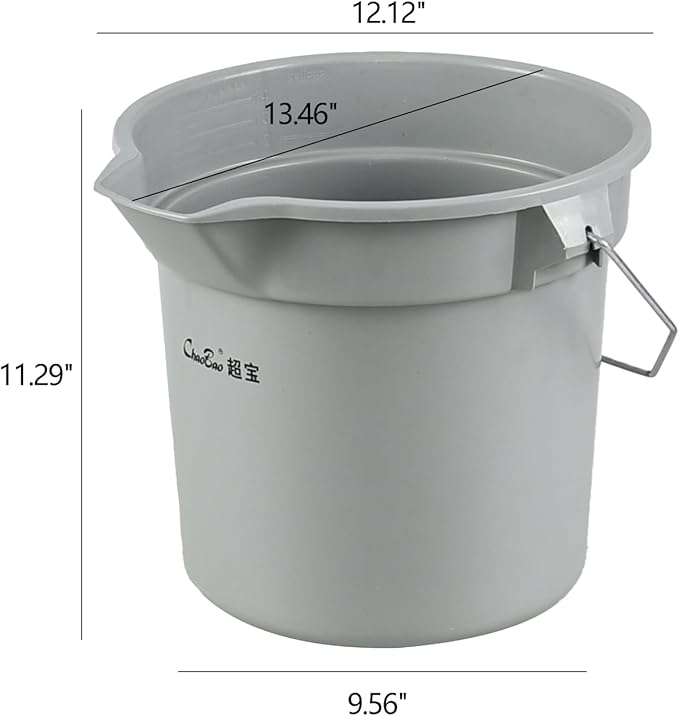 6 Packs Industrial Round Utility Pail with Handle, Commercial Utility Bucket, 14 Quart, Grey