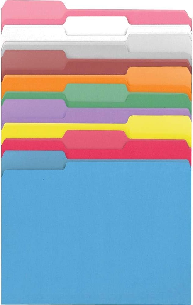 Staples File Folders, 1/3-Cut Tab, Assorted Position, Letter Size, Perfect for Home, Office, Classroom, 250-Pack, Assorted Colors