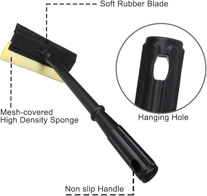 Window Squeegee Car Windshield Squeegee,8" Washing Sponge Scrubber Rubber Blade, 2 in 1 Sponge Squeegee,Window Cleaning Squeegee for Car Windshield Glass Gas Station Mirror