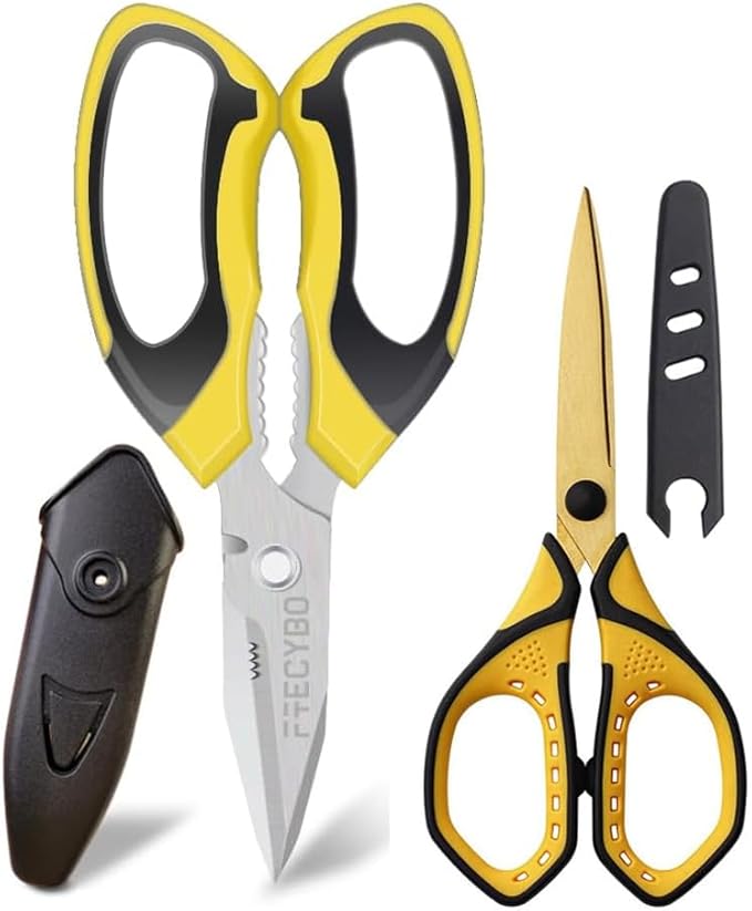 Ultra Sharp Stainless Steel Shears, Heavy Duty Scissors with Protective Cover, All Purpose Carpet Shears, Easy Cutting Cardboard, Leather, Fabric, Wires
