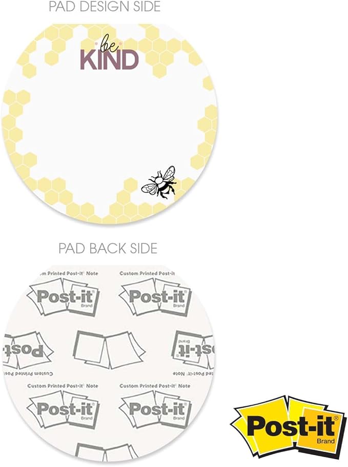 Kindness Sticky Note Pad Assortment/Set of 3 Round Flat Top Motivational Note Pads / 3.5" Be Kind Sticky Notes / 50 Sheets Per Pad/Made in USA