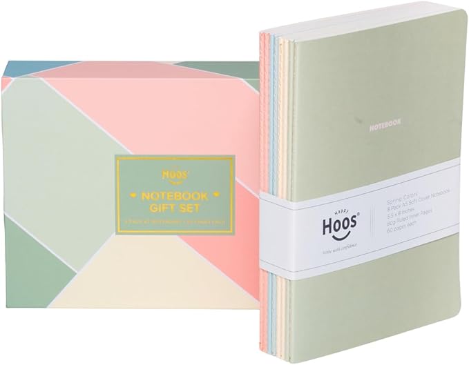 Notebook Journal, Pack of 8 Notebooks, A5, 5.5 x 8 in, Cute Soft Paper Cover Notepad for Travel, Meditation, Wedding and Dream Journals, Lined Diary Notepad Paper (Spring Colors)