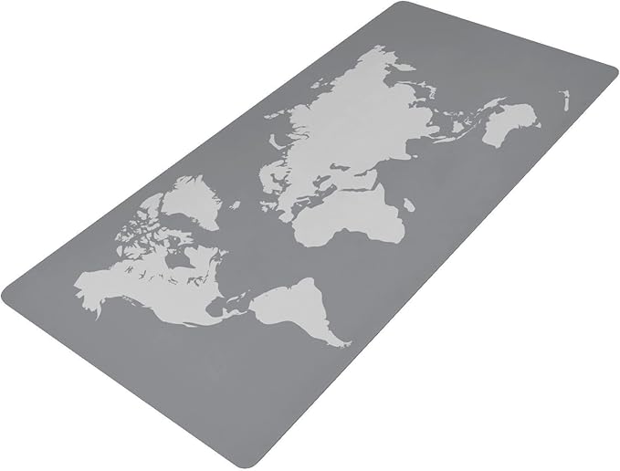 Mouse Pad Desk Mat Leather Desk Pad Large Gaming Desk Cover Protector Mat for Keyboard Computer Laptop Office Waterproof 35.4 x 16.5 Inch World Map Grey