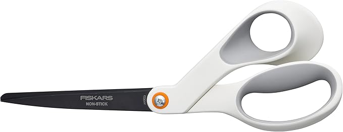 Fiskars 8” Premium Non-Stick Comfort Grip Scissors Ideal for Sticky Materials like Vinyl, Tape, and Glue, with Ergonomic Bent Handles for Precise Tabletop Cutting