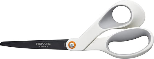 Fiskars 8” Premium Non-Stick Comfort Grip Scissors Ideal for Sticky Materials like Vinyl, Tape, and Glue, with Ergonomic Bent Handles for Precise Tabletop Cutting