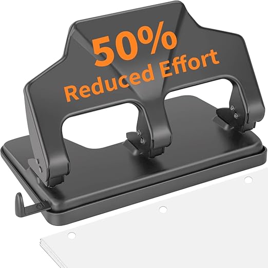 AFMAT HP16 Heavy Duty 3 Hole Punch, 40-Sheet Paper Punch, 50% Reduced Effort, Metal Hole Puncher 3 Ring, Three-Hole Paper Puncher w/Large Chip Tray for Classroom, Office, Silver