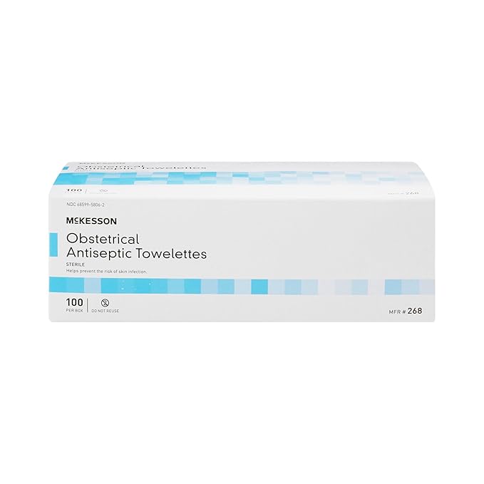 McKesson Obstetrical Antiseptic Towelettes Wipes, Sterile, Individual Packet, Clean Scent, 100 Count, 10 Packs, 1000 Total