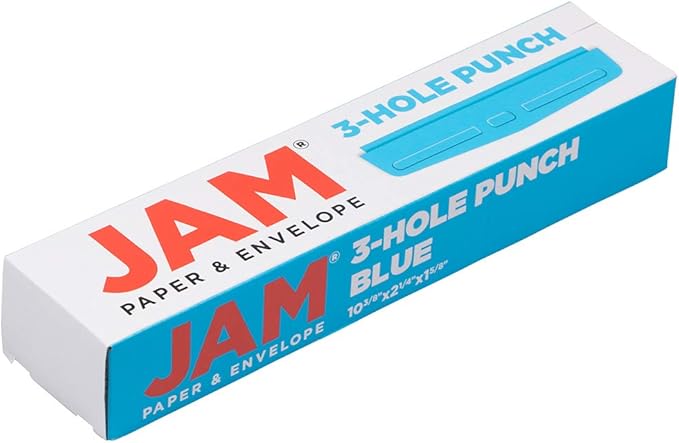 JAM PAPER Metal 3 Hole Punch - Blue - 10 Sheet Capacity - Hole Puncher Sold Individually