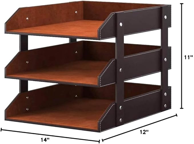Leather Desk Organizer, NIFIVE 3-Tier Stackable Document Tray, Perfect Desktop Organization Holder for Files, Folder, Stationery, Magazine, Newspaper, Mail, Office Supplies (Brown)