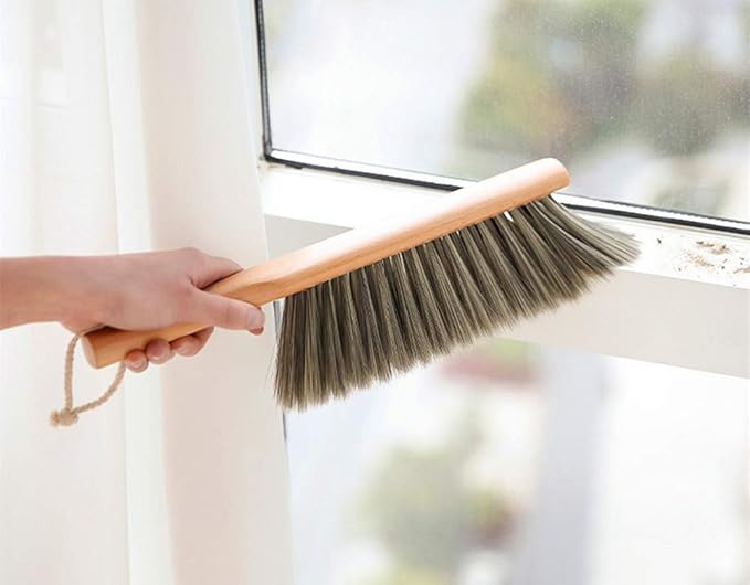 Hand Brush Soft Bristles Wooden Handle Small Hand Sweeper Brush 14 Inch Long (Gray)