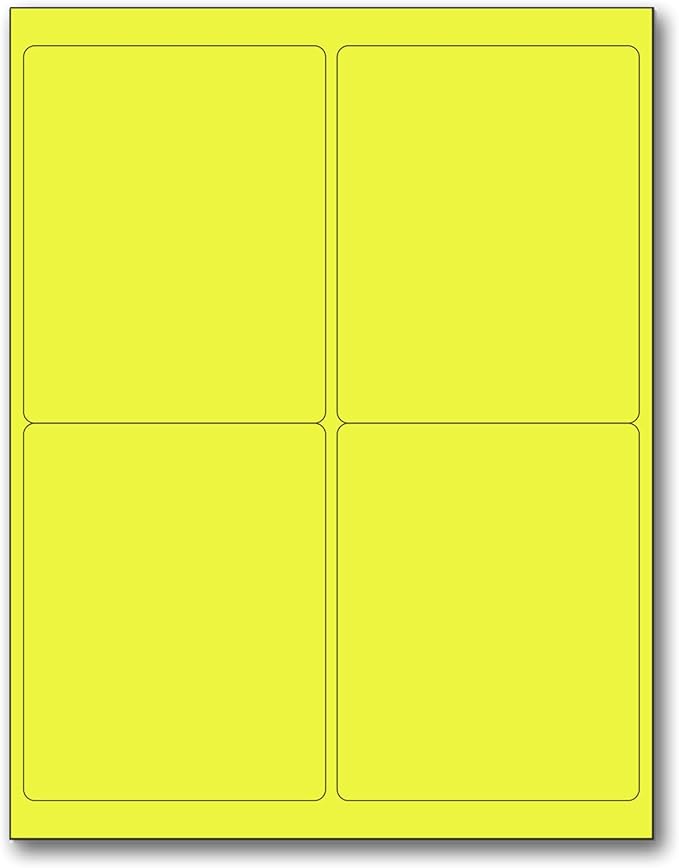 NextDayLabels - 8-1/2 x 11" Neon Color High Light Fluorescent Labels for Laser & Inkjet Printer (Yellow Fluorescent, 4 x 5" - 4 Per Page | 100 Labels)