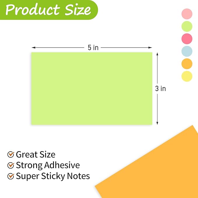 480 Sheets 3 in x 5 in Large Sticky Notes, 76 x 127 mm 6 Pads Assorted Self-Stick Pads for Notebook,Office,School and Home,80 Sheets/Pad (6 Pads Brillant)