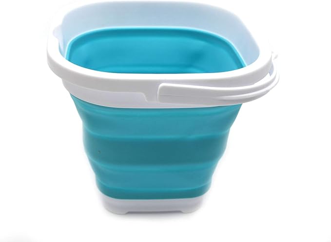 SAMMART Set of 2-2.6L (0.68 Gallon) Super Mini Sqare Collapsible Plastic Bucket - Foldable Square Tub - Portable Fishing Water Pail - Space Saving Outdoor Waterpot (2, Bright Blue)