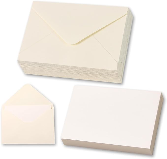 50 Sets Cream Mini Envelopes with Blank Gift Cards, Business & Note Cards - Wedding Invitation, Graduation, Holiday Pocket Envelopes 4x2.75" Bulk for Party Favors & Scrapbooking